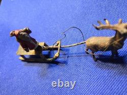 Antique Lead or Cast Iron German Santa, Sleigh, and Reindeer
