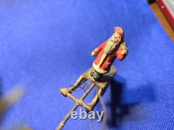 Antique Lead or Cast Iron German Santa, Sleigh, and Reindeer