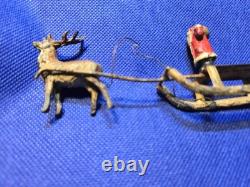 Antique Lead or Cast Iron German Santa, Sleigh, and Reindeer
