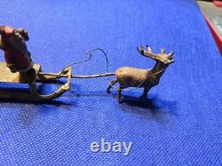 Antique Lead or Cast Iron German Santa, Sleigh, and Reindeer