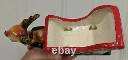 Antique Lefton Christmas Reindeer Pulling Sleigh & Tag Decor Santa Claus Rare