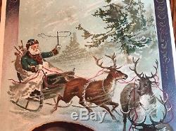 Antique Lion Coffee Christmas Trade Card Woolson Spice SANTA REINDEER SLEIGH