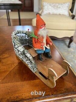Antique Loofah Santa Sleigh with Reindeer Candy Container Germany