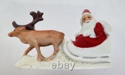 Antique Miniature Snowbaby Figurine Santa in Sleigh with Reindeer Marked Germany
