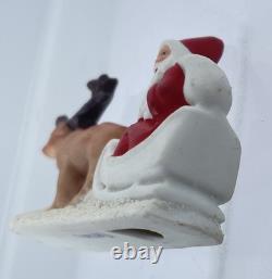 Antique Miniature Snowbaby Figurine Santa in Sleigh with Reindeer Marked Germany