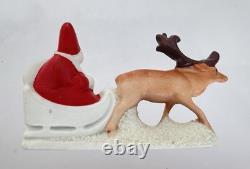 Antique Miniature Snowbaby Figurine Santa in Sleigh with Reindeer Marked Germany