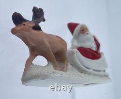 Antique Miniature Snowbaby Figurine Santa in Sleigh with Reindeer Marked Germany