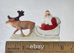 Antique Miniature Snowbaby Figurine Santa in Sleigh with Reindeer Marked Germany