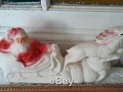 Antique SANTA IN SLEIGH WITH REINDEER Paper Mache Pulp Christmas Decoration 5×10