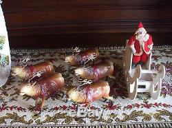 Antique Santa Claus Sleigh & Reindeer Team Composition Germany Reindeer Harness