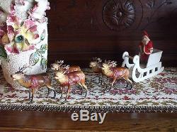 Antique Santa Claus Sleigh n Reindeer Team Composition Germany Reindeer Harness