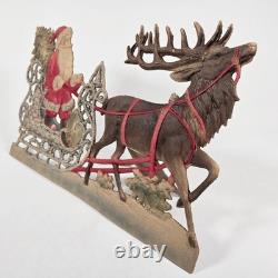 Antique Santa in Sleigh Reindeer. Embossed Paper. German Vtg Christmas 1900s