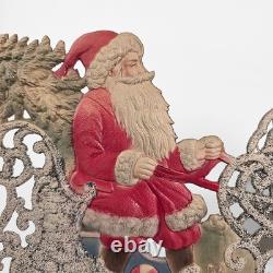 Antique Santa in Sleigh Reindeer. Embossed Paper. German Vtg Christmas 1900s