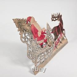 Antique Santa in Sleigh Reindeer. Embossed Paper. German Vtg Christmas 1900s