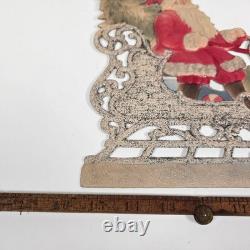 Antique Santa in Sleigh Reindeer. Embossed Paper. German Vtg Christmas 1900s