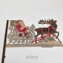 Antique Santa in Sleigh Reindeer. Embossed Paper. German Vtg Christmas 1900s