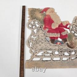 Antique Santa in Sleigh Reindeer. Embossed Paper. German Vtg Christmas 1900s