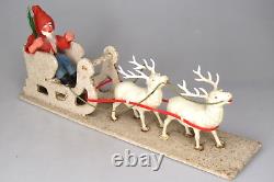 Antique VTG Composition SANTA Putz Sleigh Reindeer Christmas Ornament Germany