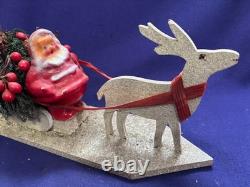 Antique Vintage Paper Mache Santa Claus Sleigh Reindeer Centerpiece Ornament 15