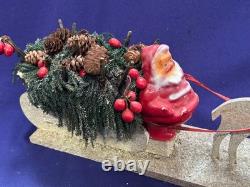 Antique Vintage Paper Mache Santa Claus Sleigh Reindeer Centerpiece Ornament 15