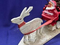 Antique Vintage Paper Mache Santa Claus Sleigh Reindeer Centerpiece Ornament 15