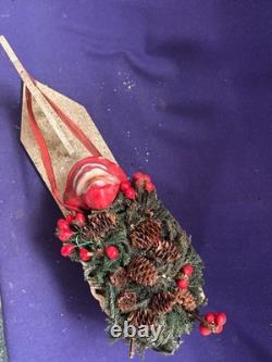 Antique Vintage Paper Mache Santa Claus Sleigh Reindeer Centerpiece Ornament 15