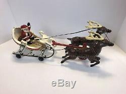 Antique Vintage Santa Clause Sleigh And Reindeer Excellent Condition