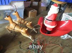 Antique Vintage Santa, Sleigh and Reindeer Blow Mold Plastic 1960's RARE HTF
