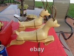 Antique Vintage Santa, Sleigh and Reindeer Blow Mold Plastic 1960's RARE HTF