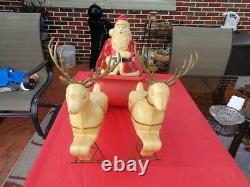 Antique Vintage Santa, Sleigh and Reindeer Blow Mold Plastic 1960's RARE HTF