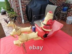 Antique Vintage Santa, Sleigh and Reindeer Blow Mold Plastic 1960's RARE HTF