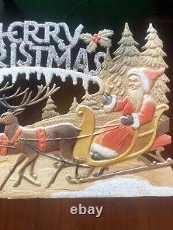 Antique W. Germany VHTF Die Cut Merry Christmas Santa On Sled WithReindeer