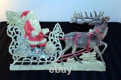 Antique c1900 die-cut Christmas SANTA, sleigh & reindeer decoration stand-up 15