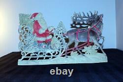 Antique c1900 die-cut Christmas SANTA, sleigh & reindeer decoration stand-up 15