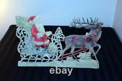 Antique c1900 die-cut Christmas SANTA, sleigh & reindeer decoration stand-up 15