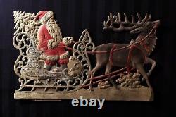 Antique c1900 die-cut Christmas SANTA, sleigh & reindeer decoration stand-up 15