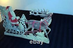 Antique c1900 die-cut Christmas SANTA, sleigh & reindeer decoration stand-up 15