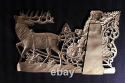 Antique c1900 die-cut Christmas SANTA, sleigh & reindeer decoration stand-up 15