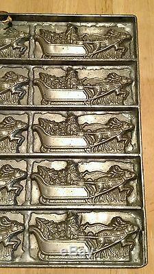 Antique chocolate mold Santa sleigh tree & toys with reindeer Eppelsheimer & Co