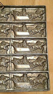 Antique chocolate mold Santa sleigh tree & toys with reindeer Eppelsheimer & Co