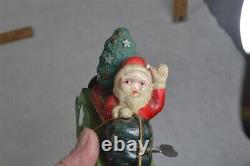 Antique santa/sleigh/reindeer toy wind-up red green tin celluloid Japan works