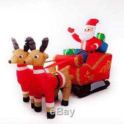 Athoinsu 8 Ft Still Christmas Inflatable Santa On Sleigh with Reindeer Yard and