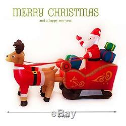 Athoinsu 8 Ft Still Christmas Inflatable Santa On Sleigh with Reindeer Yard and
