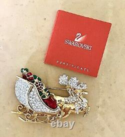 Authentic Swarovski Santa's Reindeer And Sleigh Brooch New Estate Piece