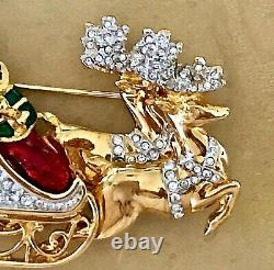 Authentic Swarovski Santa's Reindeer And Sleigh Brooch New Estate Piece