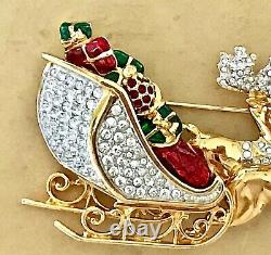 Authentic Swarovski Santa's Reindeer And Sleigh Brooch New Estate Piece