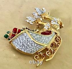 Authentic Swarovski Santa's Reindeer And Sleigh Brooch New Estate Piece