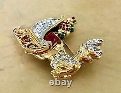 Authentic Swarovski Santa's Reindeer And Sleigh Brooch New Estate Piece