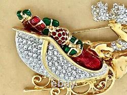 Authentic Swarovski Santa's Reindeer And Sleigh Brooch New Estate Piece