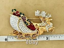 Authentic Swarovski Santa's Reindeer And Sleigh Brooch New Estate Piece